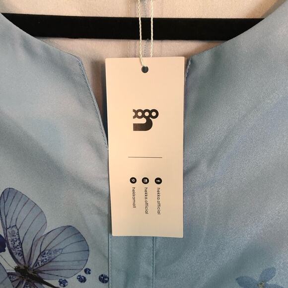 NWT Hekka Long Sky Blue Dress Flowers Butterflies Short Sleeve - Size Small - Picture 5 of 6